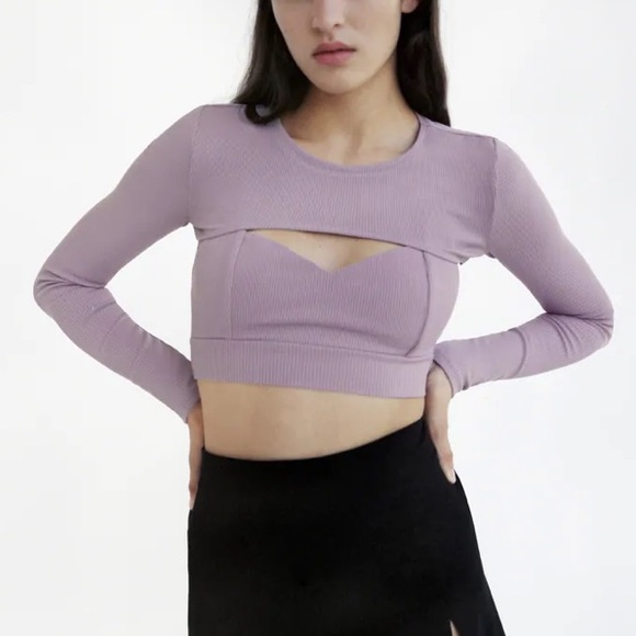 Zara | Tops | Zara Purple Ribbed Super Cropped Top Set Tfr Small | Poshmark